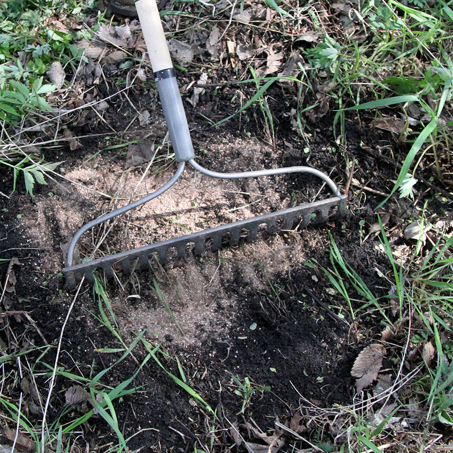 Mineral Dirt 180 on the ground with a rake