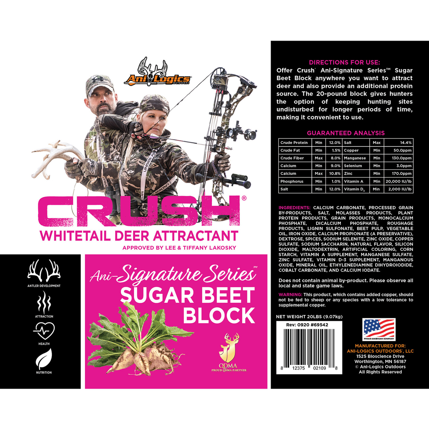 Label with product information for the CRUSH Sugar Beet Block