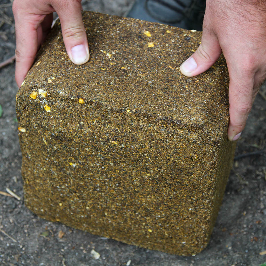 Man placing the CRUSH Acorn Block on the ground