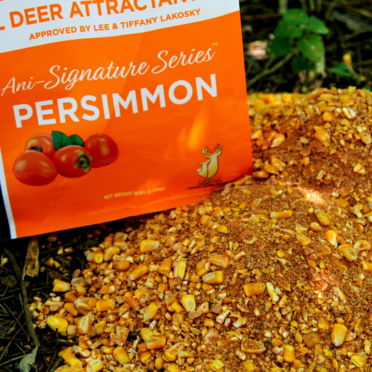 CRUSH Persimmon Granular Attractant bag and its contents poured out on the ground