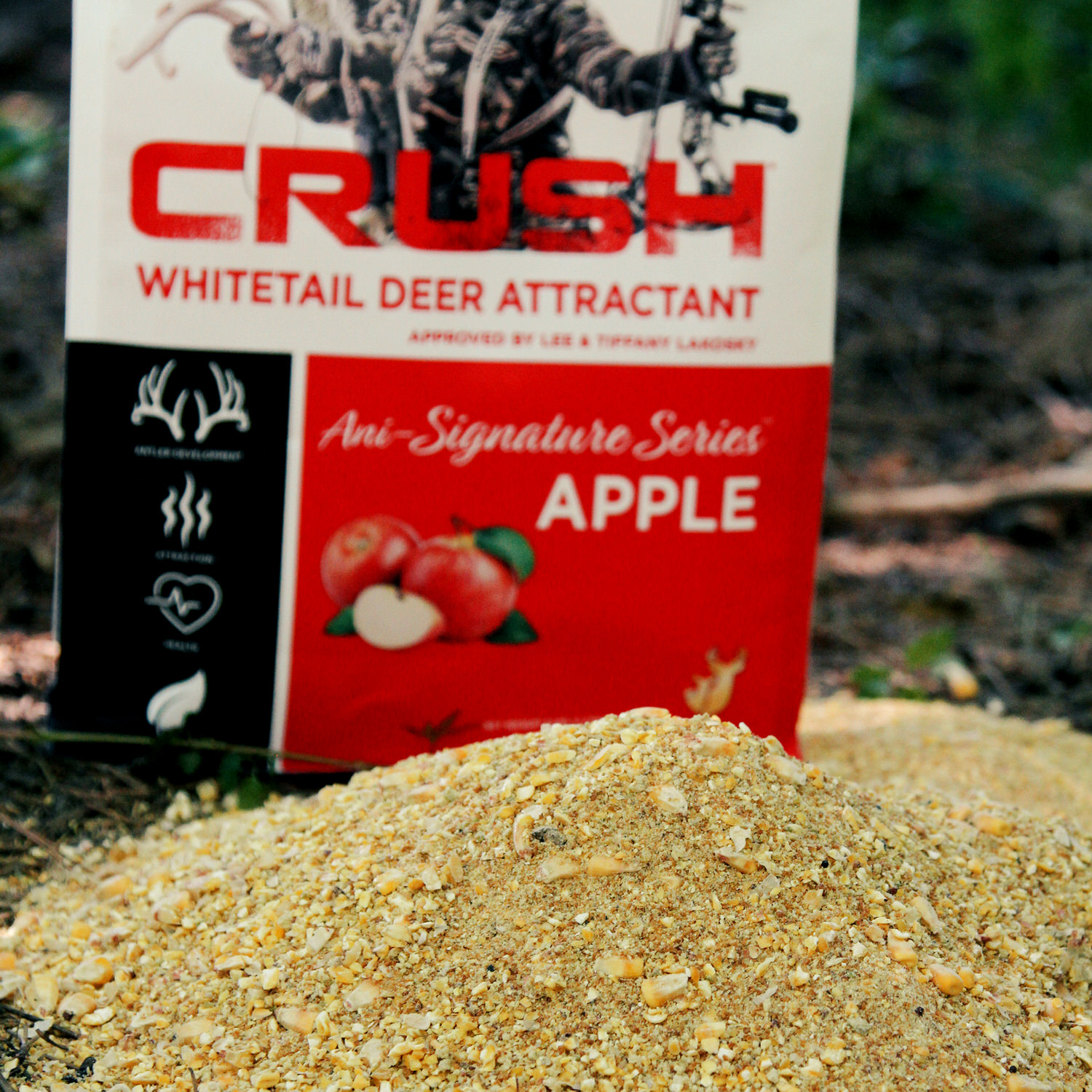 CRUSH Apple Granular poured out in front of a bag