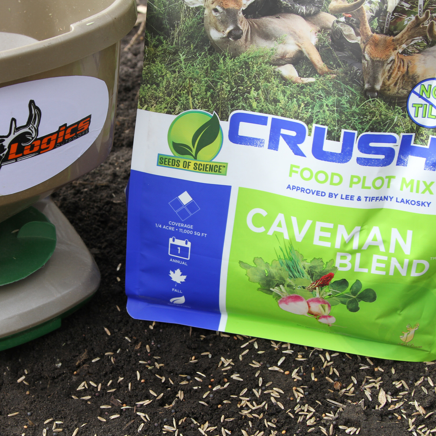 Bag of Crush Caveman Blend next to a broadcaster