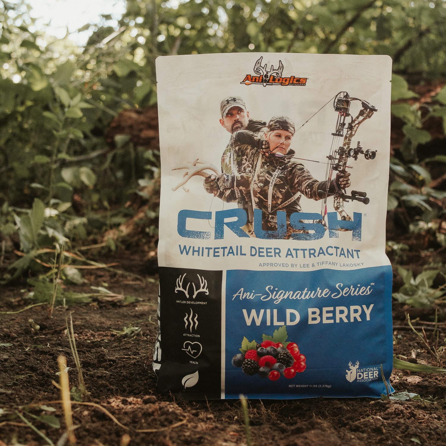 CRUSH Wild Berry Granular attractant bag on the ground