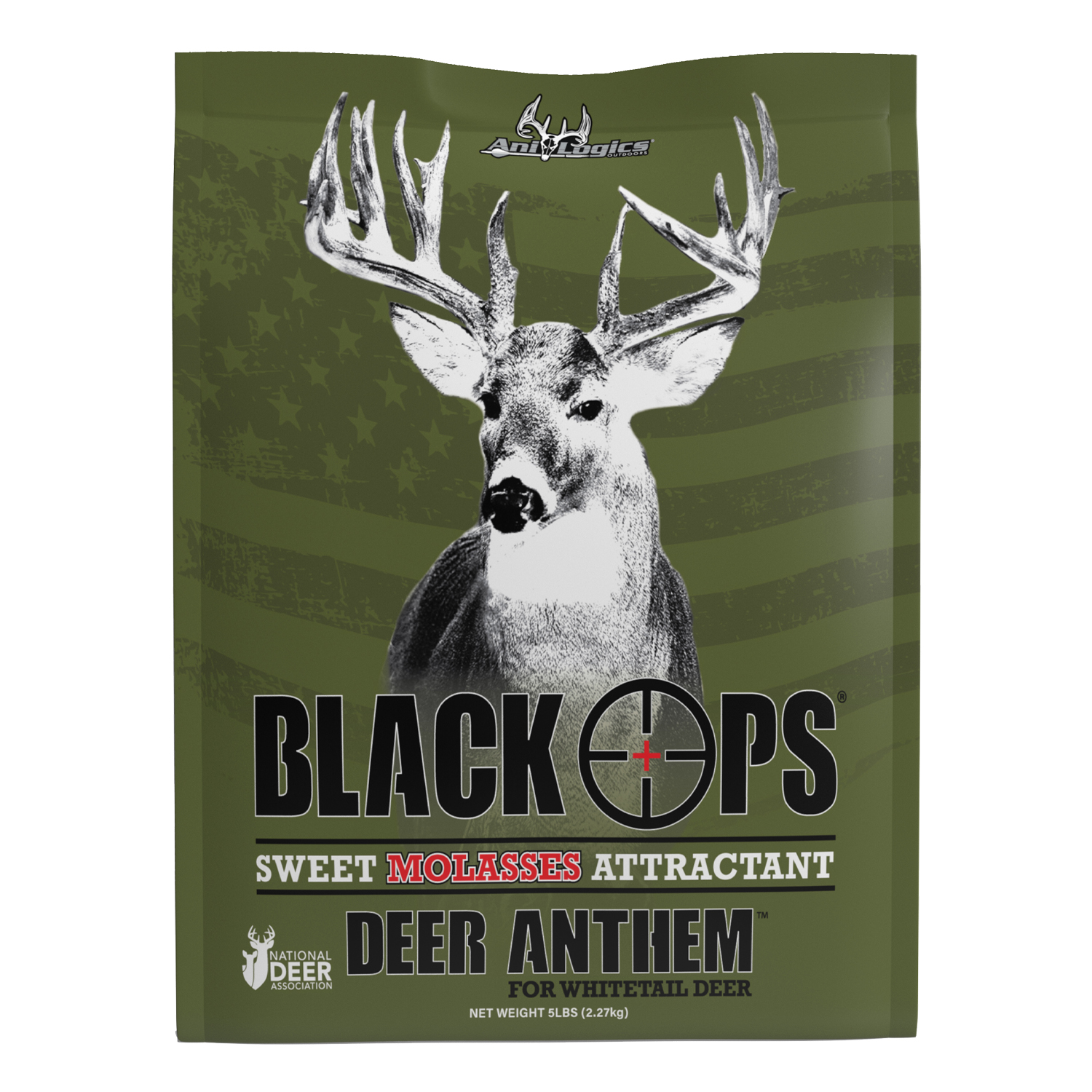 Front bag of Black Ops Deer Anthem Molasses Granular Attractant - 5 lb